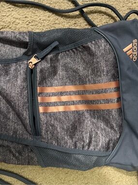 adidas Gray Drawstring Bag with Rose Gold Stripes